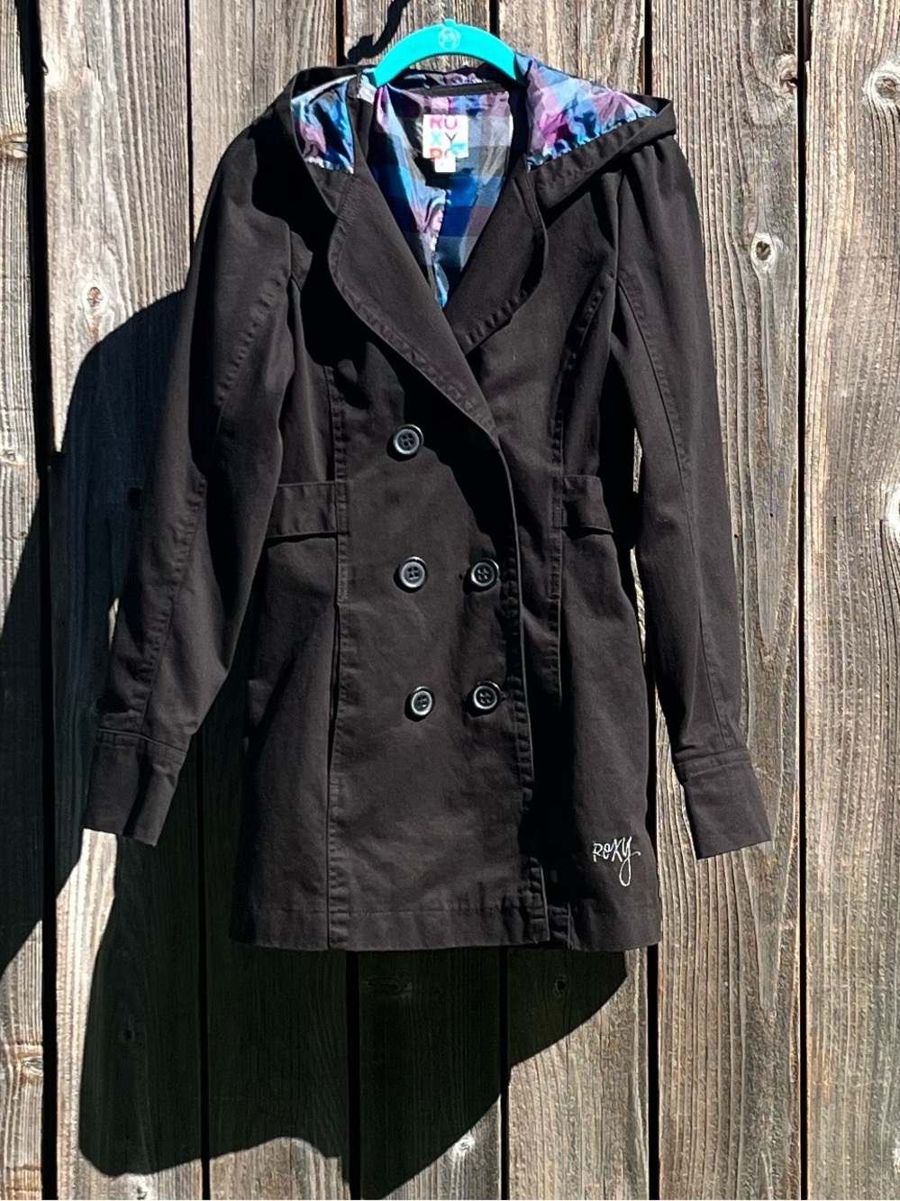 Roxy black hooded trench coat size small